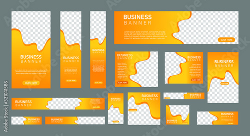 set of creative web banners in standard size with a place for photos. Vertical, horizontal and square template with Gradient orange and yellow . vector illustration EPS 10
