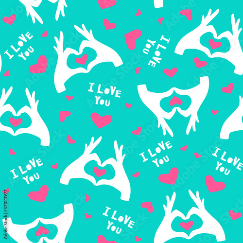 Seamless pattern with hearts. Hands holding a heart. Vector