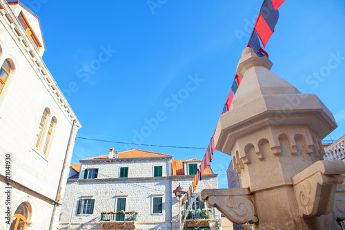 flags on the street in Trebinje town from Bosnia and Herzegovina © russieseo