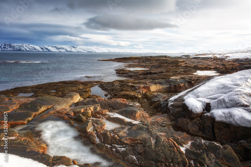 Coast of the Barents Sea in winter, Arctic