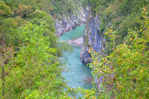 aerial view of green canyon of Moraca river in Montenegro 