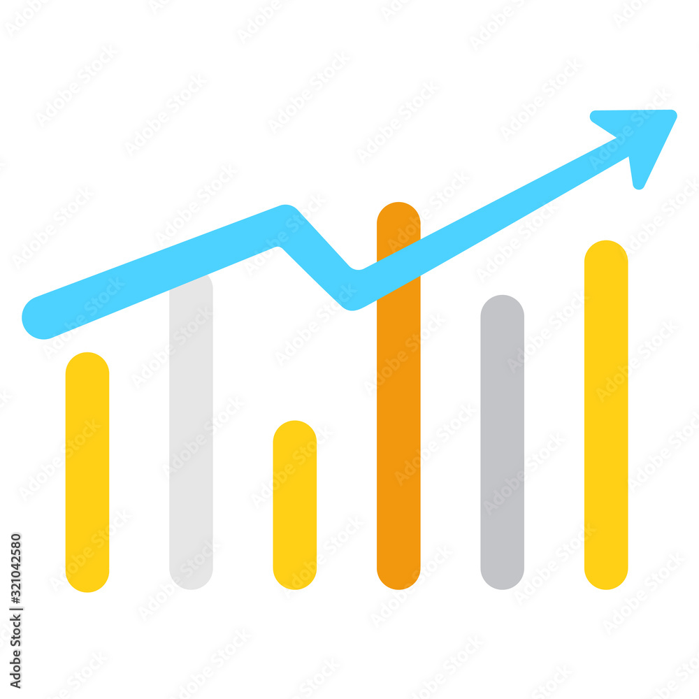 Vector growing graph icon in flat style. Statistics, growth chart bar symbol for your web site, logo, mobile app. Vector growing graph icon in flat style. Statistics, growth chart bar symbol for your web site, logo, mobile app.