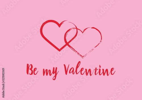 Be my Valentine Sign with heart shape vector. Valentine's day greeting card. Valentines Day concept. Pink background with painted heart shape vector