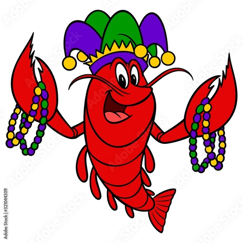 Mardi Gras Crawfish - A cartoon illustration of a Mardi Gras Crawfish.