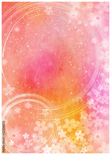 桜_ピンク和紙背景_縦型