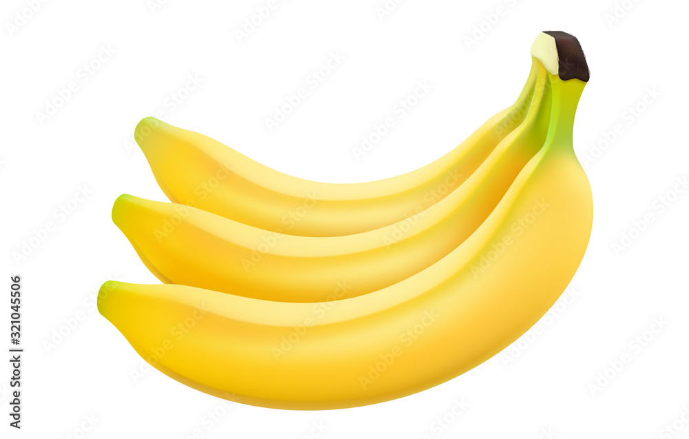 Bananas in realistic style, 3d illustration. Bunch of bananas on white background.