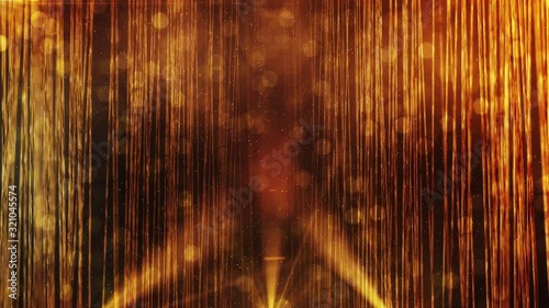 Luxury gold light streak. Golden particle, luxury awards ceremony background, gold Oscar awards stage performance. Light projectors