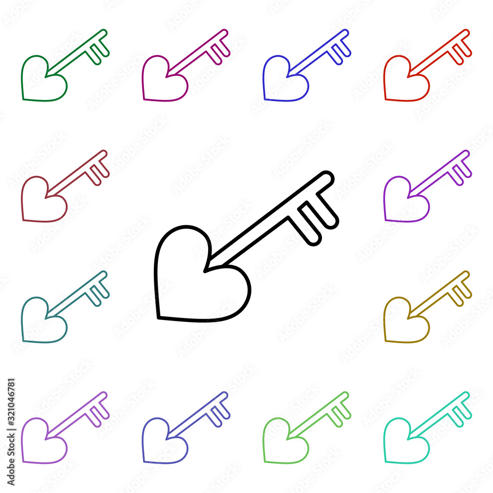 Key with heart multi color style icon. Simple thin line, outline vector of heartbeat icons for ui and ux, website or mobile application Key with heart multi color style icon. Simple thin line, outline vector of heartbeat icons for ui and ux, website or mobile application
