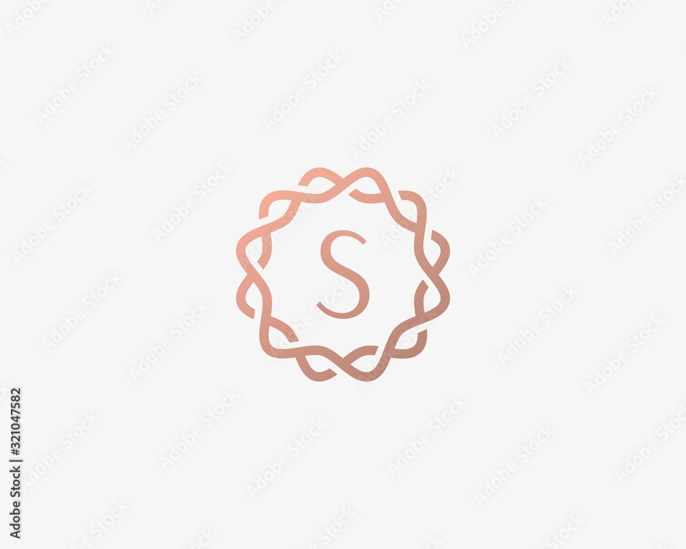 Abstract linear monogram letter S logo icon design modern minimal style illustration. Premium alphabet round wreath frame vector line emblem sign symbol mark logotype
