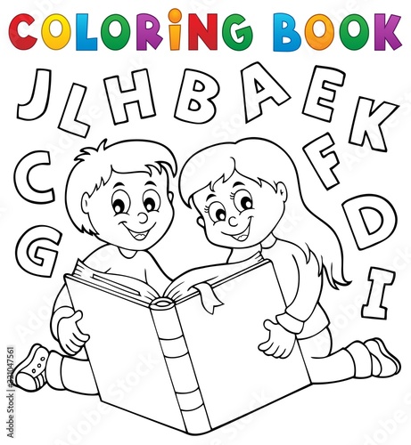Coloring book kids and literature theme