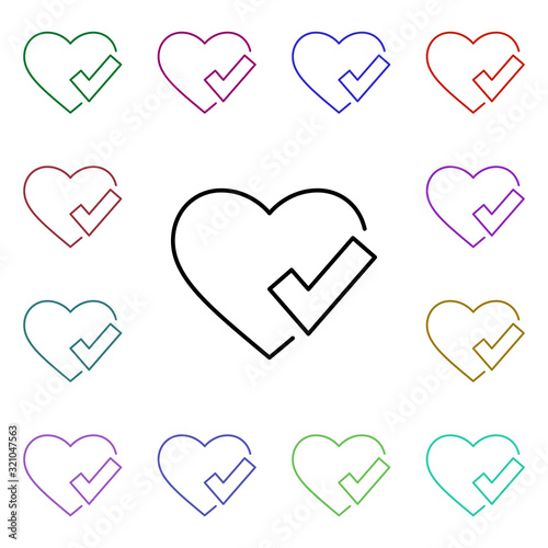 Checked heart multi color style icon. Simple thin line, outline vector of heartbeat icons for ui and ux, website or mobile application