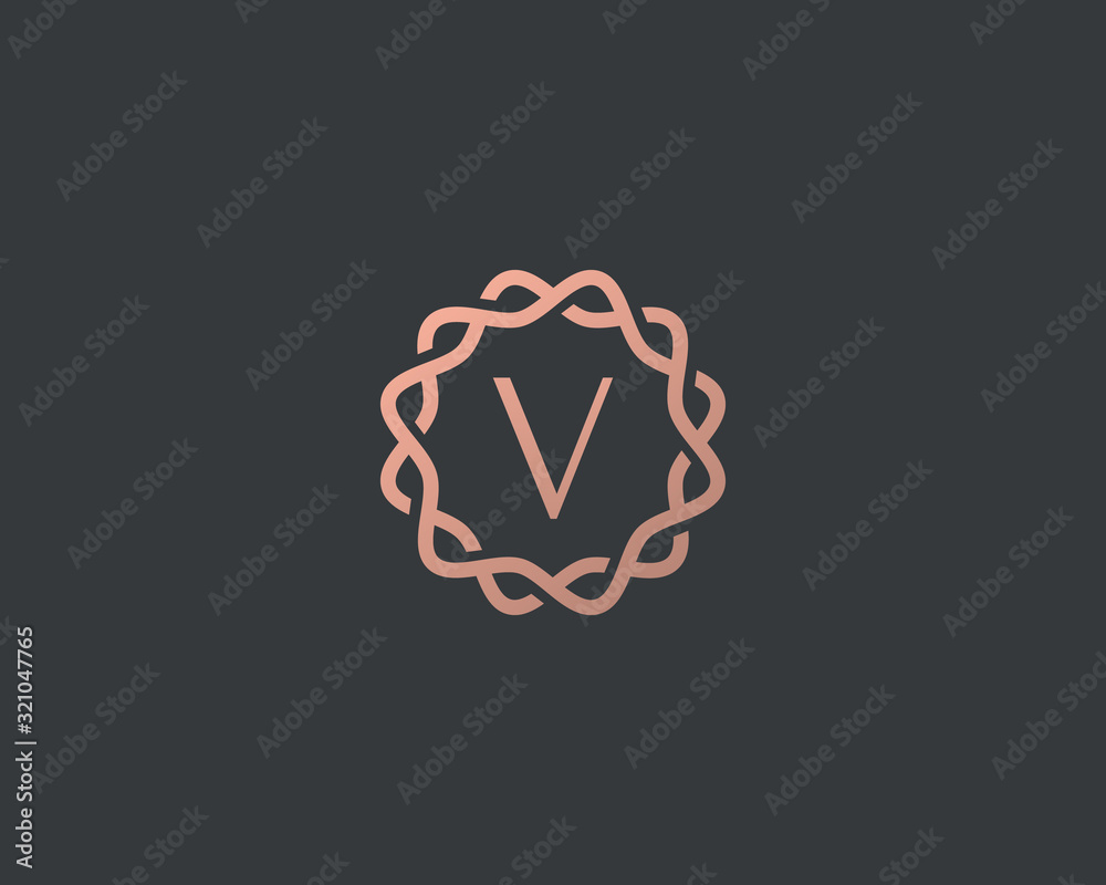Abstract linear monogram letter V logo icon design modern minimal style illustration. Premium alphabet round wreath frame vector line emblem sign symbol mark logotype Abstract linear monogram letter V logo icon design modern minimal style illustration. Premium alphabet round wreath frame vector line emblem sign symbol mark logotype