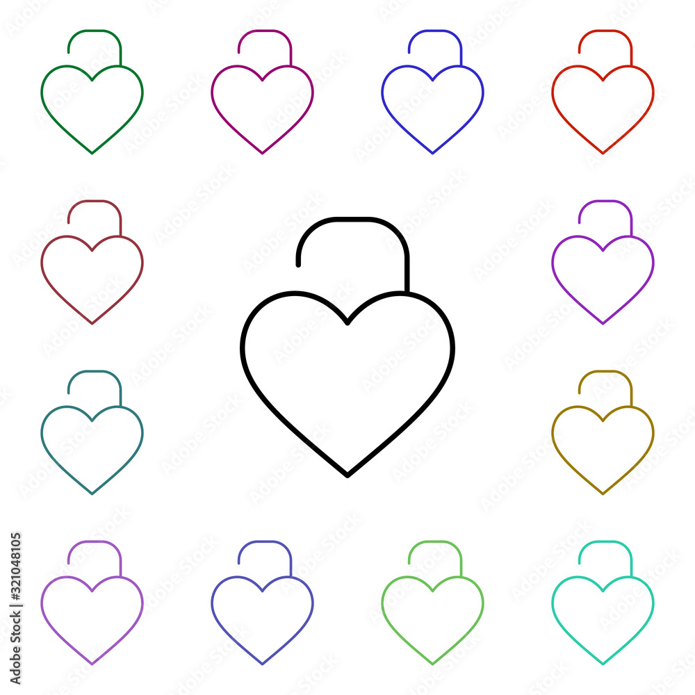 Padlock of heart multi color style icon. Simple thin line, outline vector of heartbeat icons for ui and ux, website or mobile application