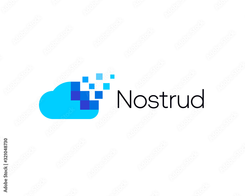 Abstract pixel cloud logo icon design modern digital style illustration. Motion pixel flow vector emblem sign symbol mark logotype