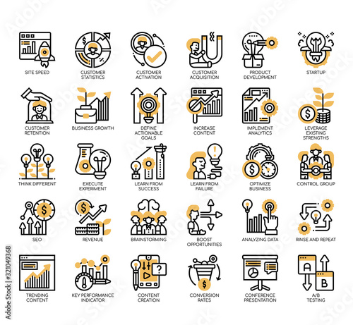 Set of growth hacking thin line and pixel perfect icons for any web and app project.