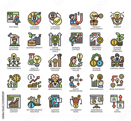 Set of growth hacking thin line and pixel perfect icons for any web and app project.