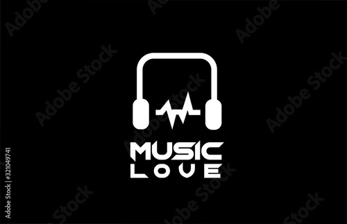 black and white music headphones logo icon design template