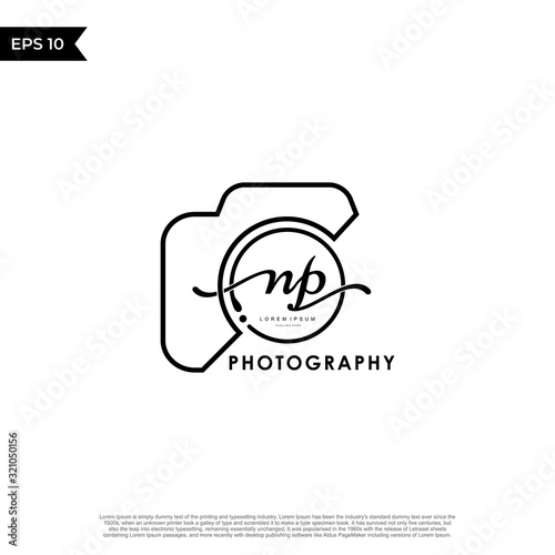Initial Letter NP with camera. Logo photography simple luxury vector.