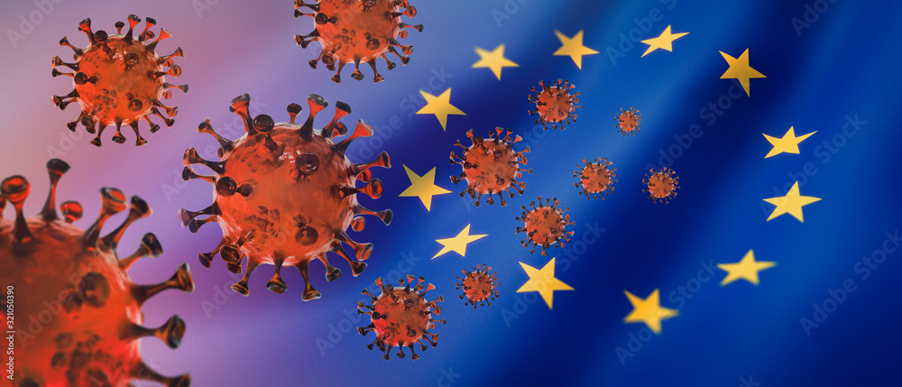 Corona Virus 2019nCoV mit Europa-Flagge