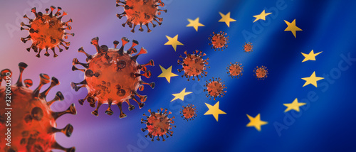 Corona Virus 2019nCoV mit Europa-Flagge