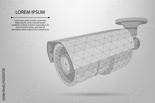 Abstract line and point street camera Low poly camcorder. Security, protection and control vector illustration.