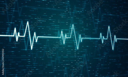 Ekg heart beat line monitor. Health care and technology concept. Digital signal wave. 3d rendering - illustration.