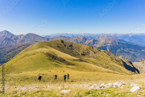 Hikers on Agrafa mountains (the Unmarked mountains). A mainland, isolated mountainous destination in central Greece