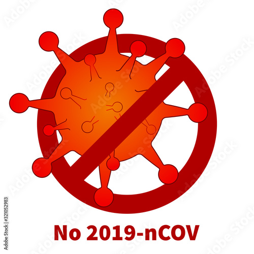 Abstract model of the new coronavirus strain (2019-nCOV). The virus is crossed out with a red stop sign.