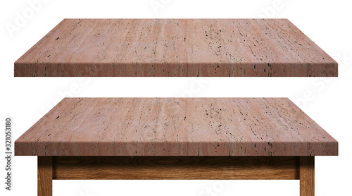 stone table top and shelf on wooden base isolated