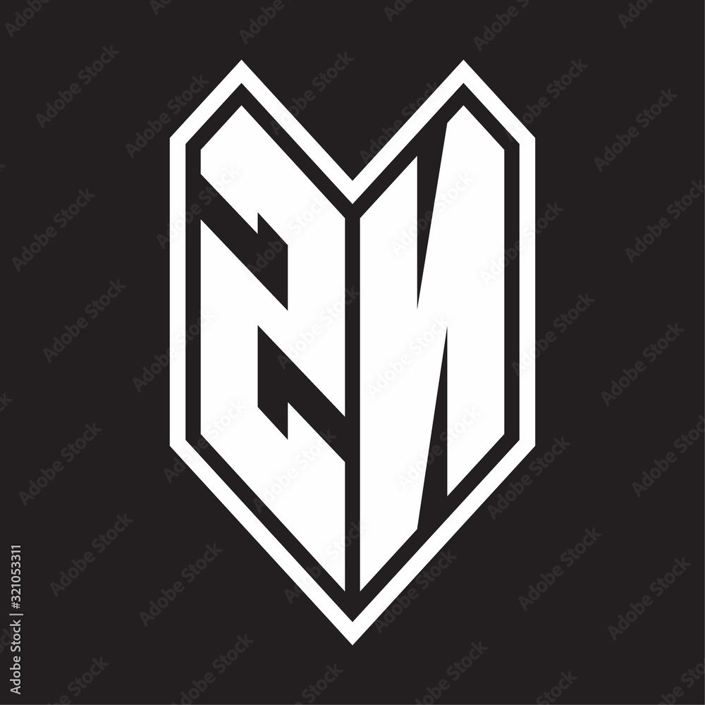 ZN Logo monogram with emblem line style isolated on black background ZN Logo monogram with emblem line style isolated on black background