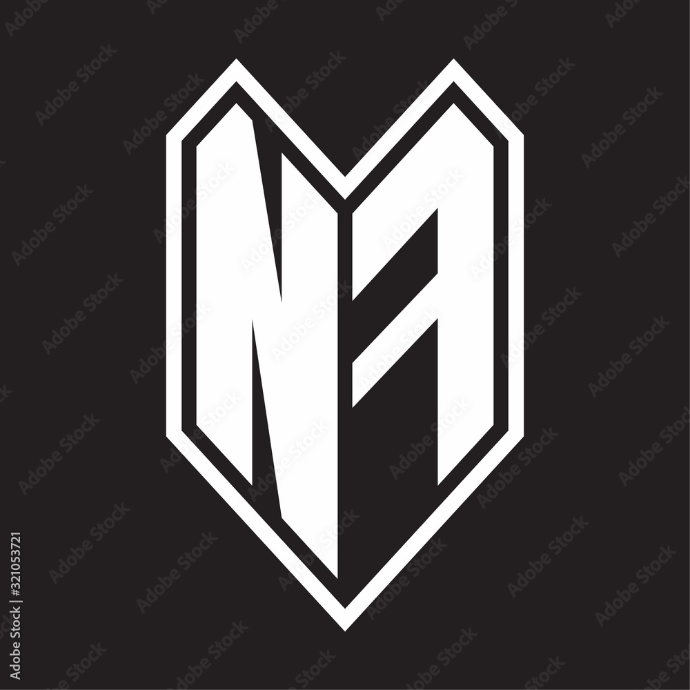 NF Logo monogram with emblem line style isolated on black background NF Logo monogram with emblem line style isolated on black background
