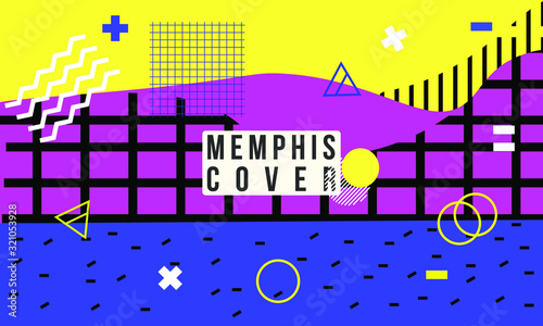 Memphis style cover Design   Geometric line shape pattern. Abstract concept graphic playground banner element color splash background Memphis style banner templates