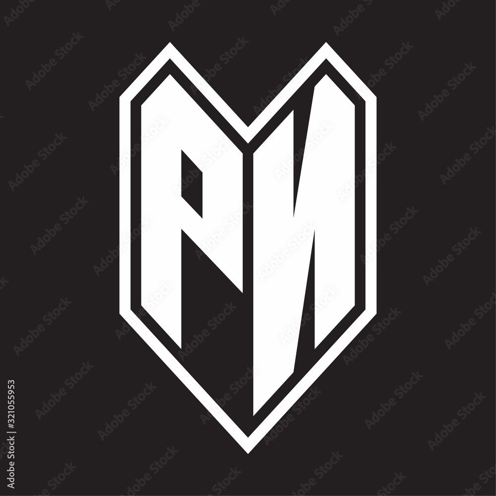 PN Logo monogram with emblem line style isolated on black background PN Logo monogram with emblem line style isolated on black background