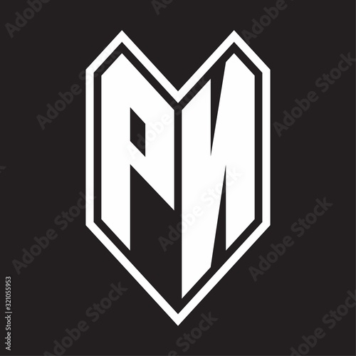 PN Logo monogram with emblem line style isolated on black background