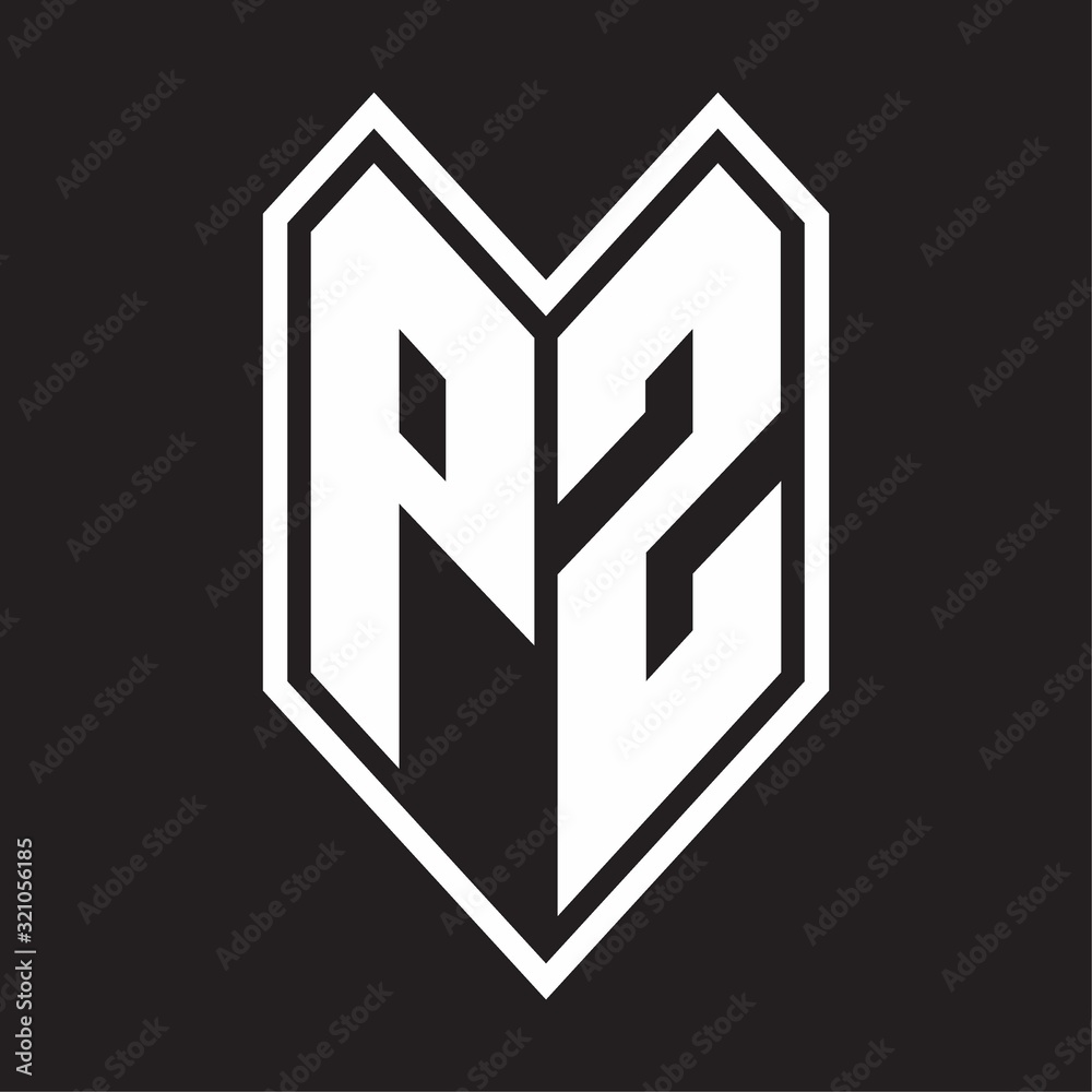PZ Logo monogram with emblem line style isolated on black background PZ Logo monogram with emblem line style isolated on black background