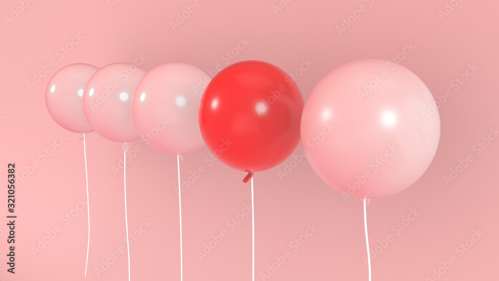 Pink and red balloons on pink background