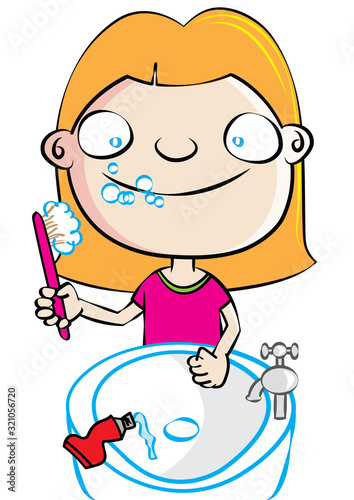 funny cute white girl brushing teeth
