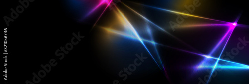 Abstract blue orange purple tech glowing neon lines background. Laser show iridescent banner graphic design. Vector illustration