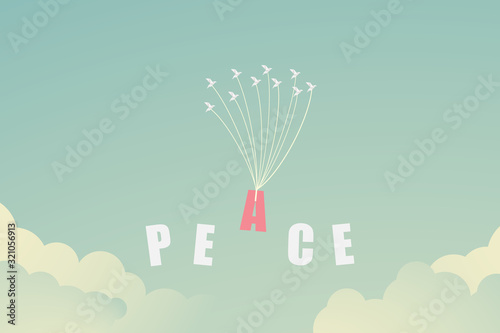 White paper bird fly ,International Day of peace concept ,vector illustration flat design