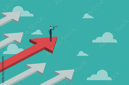 vector business finance. Successful vision concept with  icon of businessman and telescope, Symbol leadership, strategy, mission, objectives