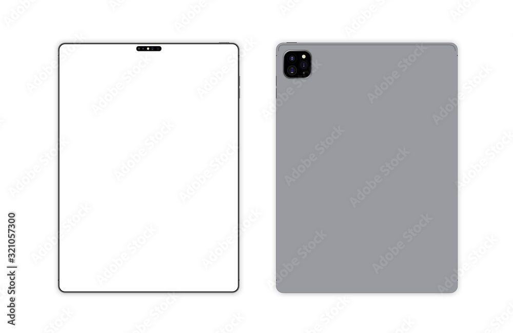 tablet mockup with blank screen. Back and front view realistic on white background tablet mockup with blank screen. Back and front view realistic on white background