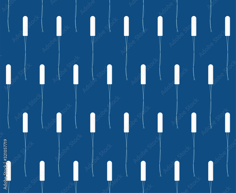 Seamless pattern hygienic women's tampons on a classic blue background