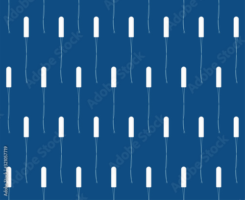 Seamless pattern hygienic women's tampons on a classic blue background