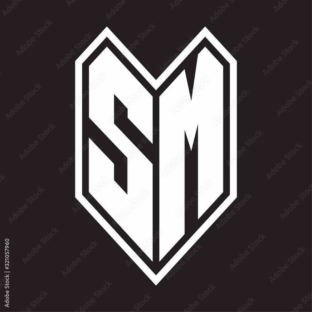 SM Logo monogram with emblem line style isolated on black background SM Logo monogram with emblem line style isolated on black background