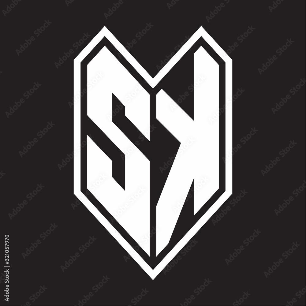 SK Logo monogram with emblem line style isolated on black background SK Logo monogram with emblem line style isolated on black background