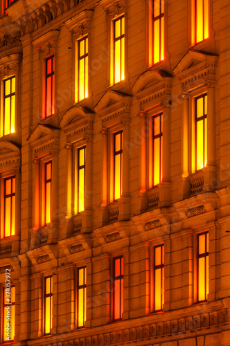 Illuminated windows at office building, Gothenburg, Sweden, Europe photo