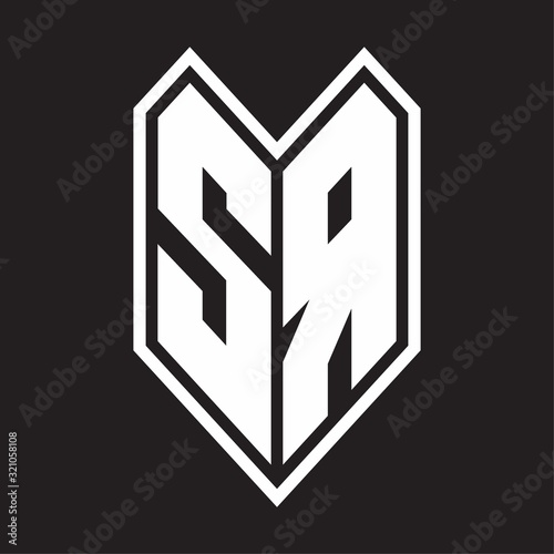 SR Logo monogram with emblem line style isolated on black background