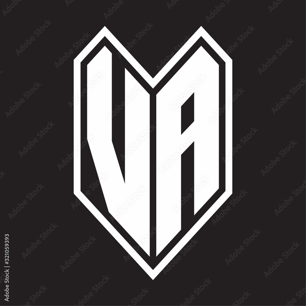 VA Logo monogram with emblem line style isolated on black background VA Logo monogram with emblem line style isolated on black background