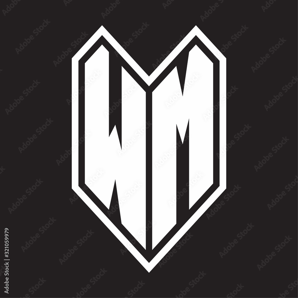 WM Logo monogram with emblem line style isolated on black background WM Logo monogram with emblem line style isolated on black background