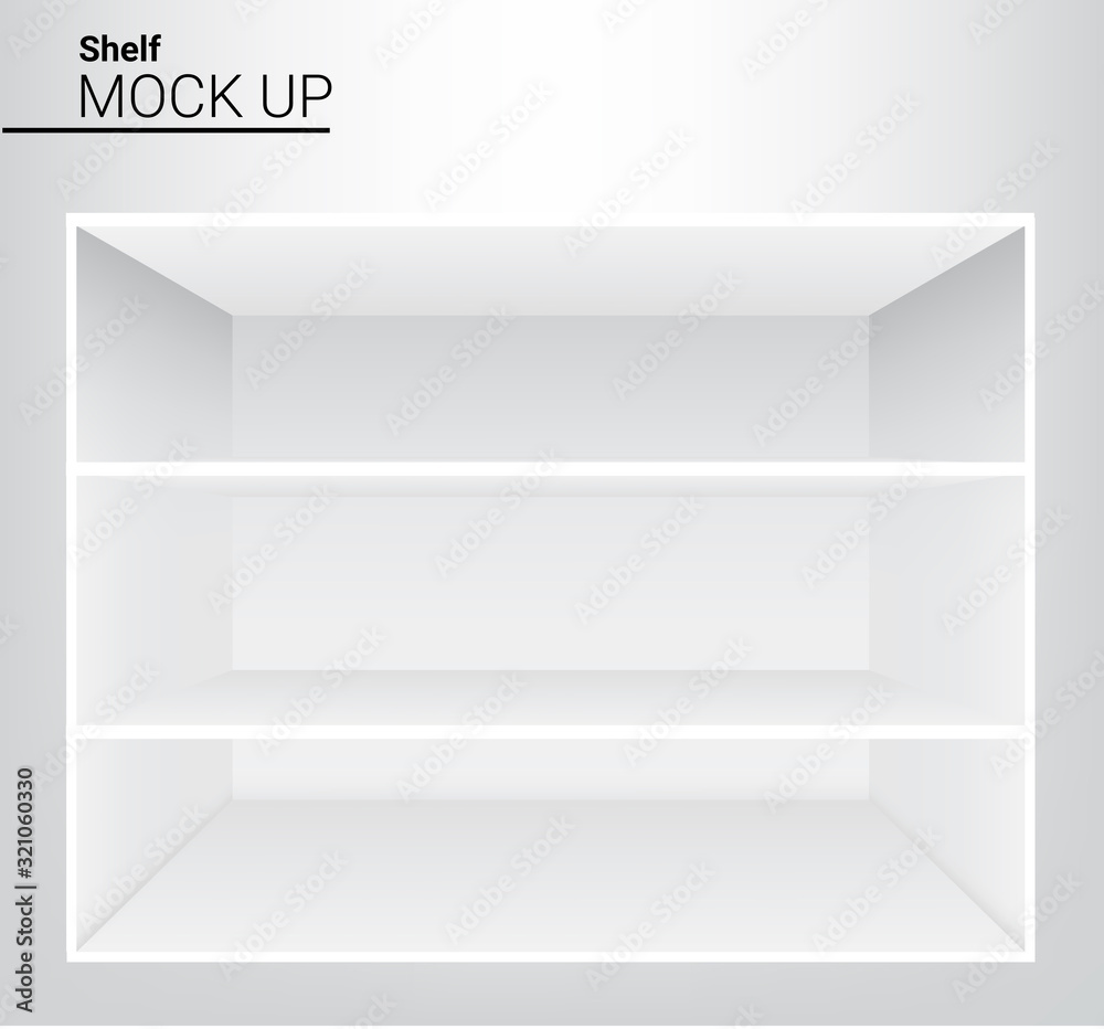 Mock up Realistic Empty Shelves for interior to Show Product with light and shadow background illustration Mock up Realistic Empty Shelves for interior to Show Product with light and shadow background illustration